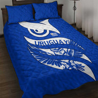 Uruguay Quilt Bed Set with Owl Illustration Blue White Abstract Motion Design - Wonder Print Shop