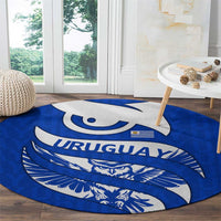 Uruguay Round Carpet with Owl Illustration Blue White Abstract Motion Design - Wonder Print Shop