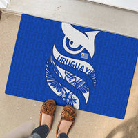 Uruguay Rubber Doormat with Owl Illustration Blue White Abstract Motion Design - Wonder Print Shop