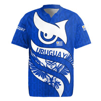 Uruguay Rugby Jersey with Owl Illustration Blue White Abstract Motion Design - Wonder Print Shop