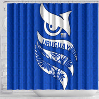 Uruguay Shower Curtain with Owl Illustration Blue White Abstract Motion Design - Wonder Print Shop