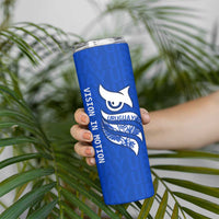 Uruguay Skinny Tumbler with Owl Illustration Blue White Abstract Motion Design - Wonder Print Shop