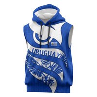 Uruguay Sleeveless Hoodie with Owl Illustration Blue White Abstract Motion Design - Wonder Print Shop