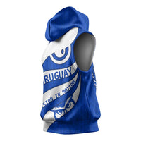 Uruguay Sleeveless Hoodie with Owl Illustration Blue White Abstract Motion Design - Wonder Print Shop