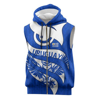 Uruguay Sleeveless Zip Hoodie with Owl Illustration Blue White Abstract Motion Design - Wonder Print Shop