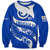 Uruguay Sweatshirt with Owl Illustration Blue White Abstract Motion Design - Wonder Print Shop