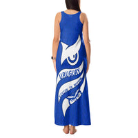 Uruguay Tank Maxi Dress with Owl Illustration Blue White Abstract Motion Design - Wonder Print Shop