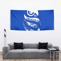 Uruguay Tapestry with Owl Illustration Blue White Abstract Motion Design - Wonder Print Shop