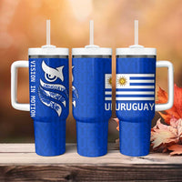 Uruguay Tumbler With Handle with Owl Illustration Blue White Abstract Motion Design - Wonder Print Shop