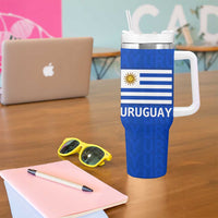Uruguay Tumbler With Handle with Owl Illustration Blue White Abstract Motion Design - Wonder Print Shop