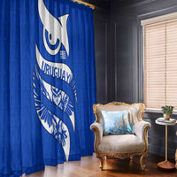 Uruguay Window Curtain with Owl Illustration Blue White Abstract Motion Design - Wonder Print Shop