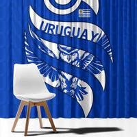 Uruguay Window Curtain with Owl Illustration Blue White Abstract Motion Design - Wonder Print Shop