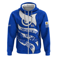 Uruguay Zip Hoodie with Owl Illustration Blue White Abstract Motion Design - Wonder Print Shop