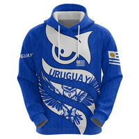 Uruguay Zip Hoodie with Owl Illustration Blue White Abstract Motion Design - Wonder Print Shop