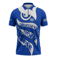Uruguay Zipper Polo Shirt with Owl Illustration Blue White Abstract Motion Design - Wonder Print Shop