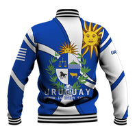 Uruguay Baseball Jacket with National Emblem and Sun Symbol Blue White Wave - Wonder Print Shop