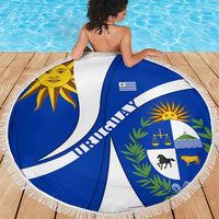 Uruguay Beach Blanket with National Emblem and Sun Symbol Blue White Wave - Wonder Print Shop