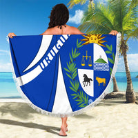 Uruguay Beach Blanket with National Emblem and Sun Symbol Blue White Wave - Wonder Print Shop