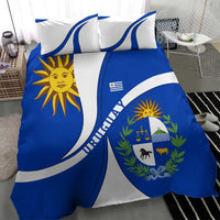 Uruguay Bedding Set with National Emblem and Sun Symbol Blue White Wave - Wonder Print Shop