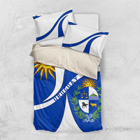 Uruguay Bedding Set with National Emblem and Sun Symbol Blue White Wave - Wonder Print Shop