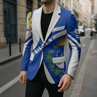 Uruguay Blazer with National Emblem and Sun Symbol Blue White Wave - Wonder Print Shop