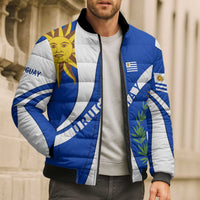 Uruguay Bomber Puffer Jacket with National Emblem and Sun Symbol Blue White Wave - Wonder Print Shop