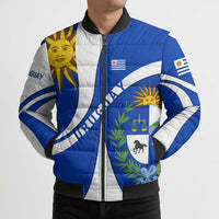 Uruguay Bomber Puffer Jacket with National Emblem and Sun Symbol Blue White Wave - Wonder Print Shop