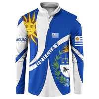 Uruguay Button Sweatshirt with National Emblem and Sun Symbol Blue White Wave - Wonder Print Shop