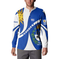 Uruguay Button Sweatshirt with National Emblem and Sun Symbol Blue White Wave - Wonder Print Shop