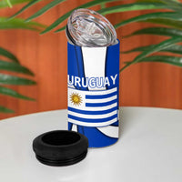Uruguay 4 in 1 Can Cooler Tumbler with National Emblem and Sun Symbol Blue White Wave - Wonder Print Shop