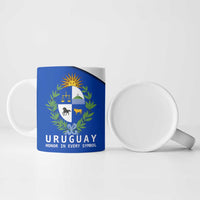 Uruguay Ceramic Mug with National Emblem and Sun Symbol Blue White Wave - Wonder Print Shop