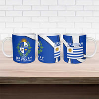 Uruguay Ceramic Mug with National Emblem and Sun Symbol Blue White Wave - Wonder Print Shop