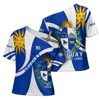 Uruguay Cross Shoulder Shirt with National Emblem and Sun Symbol Blue White Wave - Wonder Print Shop