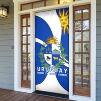 Uruguay Door Cover with National Emblem and Sun Symbol Blue White Wave - Wonder Print Shop