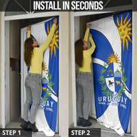 Uruguay Door Cover with National Emblem and Sun Symbol Blue White Wave - Wonder Print Shop