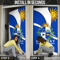 Uruguay Door Cover with National Emblem and Sun Symbol Blue White Wave - Wonder Print Shop
