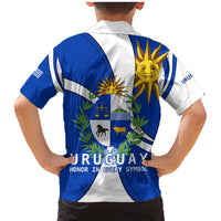 Uruguay Family Matching Mermaid Dress and Hawaiian Shirt with National Emblem and Sun Symbol Blue White Wave - Wonder Print Shop