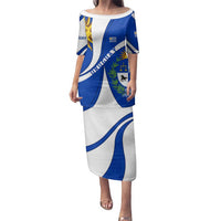 Uruguay Family Matching Puletasi and Hawaiian Shirt with National Emblem and Sun Symbol Blue White Wave - Wonder Print Shop