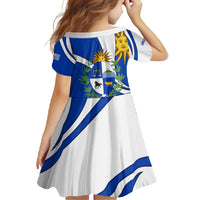 Uruguay Family Matching Summer Maxi Dress and Hawaiian Shirt with National Emblem and Sun Symbol Blue White Wave - Wonder Print Shop