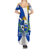 Uruguay Family Matching Summer Maxi Dress and Hawaiian Shirt with National Emblem and Sun Symbol Blue White Wave - Wonder Print Shop