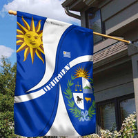Uruguay Garden Flag with National Emblem and Sun Symbol Blue White Wave - Wonder Print Shop