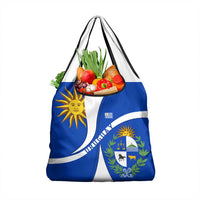 Uruguay Grocery Bag with National Emblem and Sun Symbol Blue White Wave - Wonder Print Shop