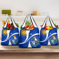 Uruguay Grocery Bag with National Emblem and Sun Symbol Blue White Wave - Wonder Print Shop