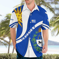 Uruguay Hawaiian Shirt with National Emblem and Sun Symbol Blue White Wave - Wonder Print Shop