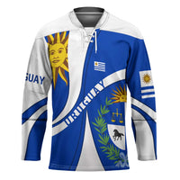 Uruguay Hockey Jersey with National Emblem and Sun Symbol Blue White Wave - Wonder Print Shop