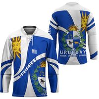 Uruguay Hockey Jersey with National Emblem and Sun Symbol Blue White Wave - Wonder Print Shop