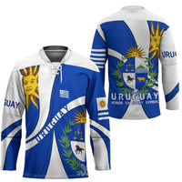 Uruguay Hockey Jersey with National Emblem and Sun Symbol Blue White Wave - Wonder Print Shop