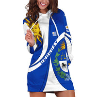 Uruguay Hoodie Dress with National Emblem and Sun Symbol Blue White Wave - Wonder Print Shop