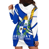 Uruguay Hoodie Dress with National Emblem and Sun Symbol Blue White Wave - Wonder Print Shop