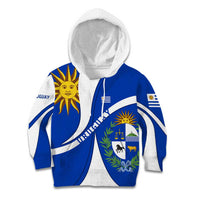 Uruguay Kid Hoodie with National Emblem and Sun Symbol Blue White Wave - Wonder Print Shop